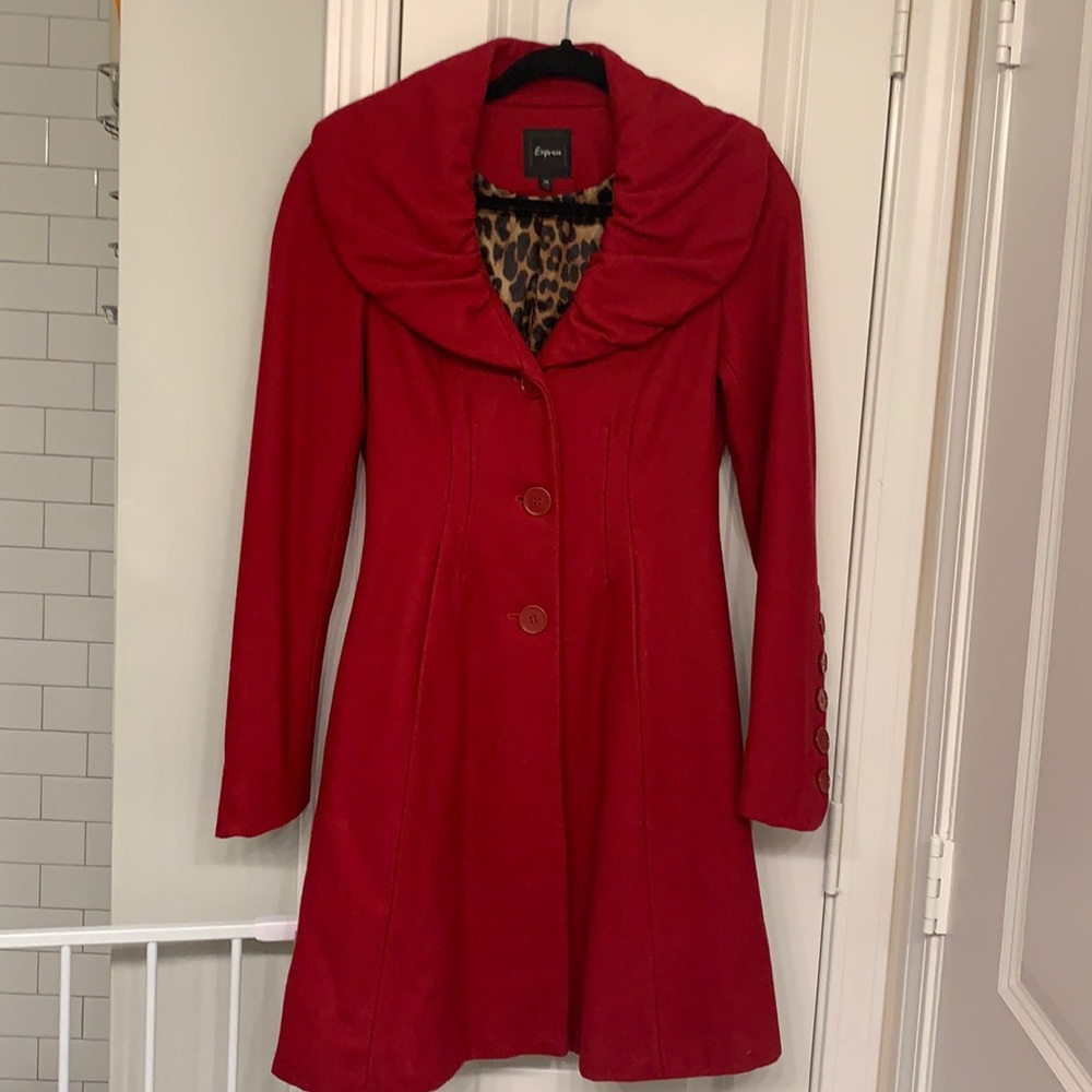 Express, Red Peacoat with Leopard lining, XS